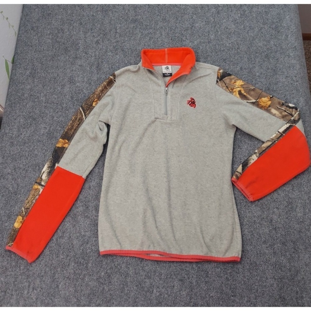 Legendary Whitetails Fleece Womens Small Gray Blaze Orange Camo 1/4 Zip Pullover